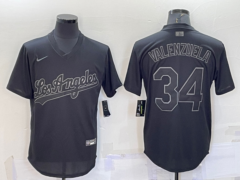 Men's Los Angeles Dodgers #34 Fernando Valenzuela Black Pitch Black Fashion Replica Stitched Jersey Men's Los Angeles Dodgers #34 Fernando Valenzuela Black Pitch Black Fashion Replica Stitched Jersey